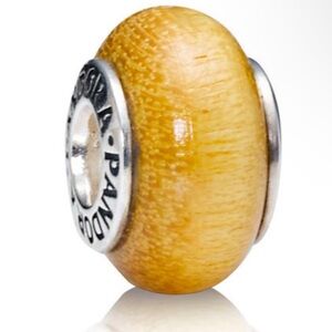Authentic Retired PANDORA Pau Amarelo Light Wood Charm With Sterling Silver Core